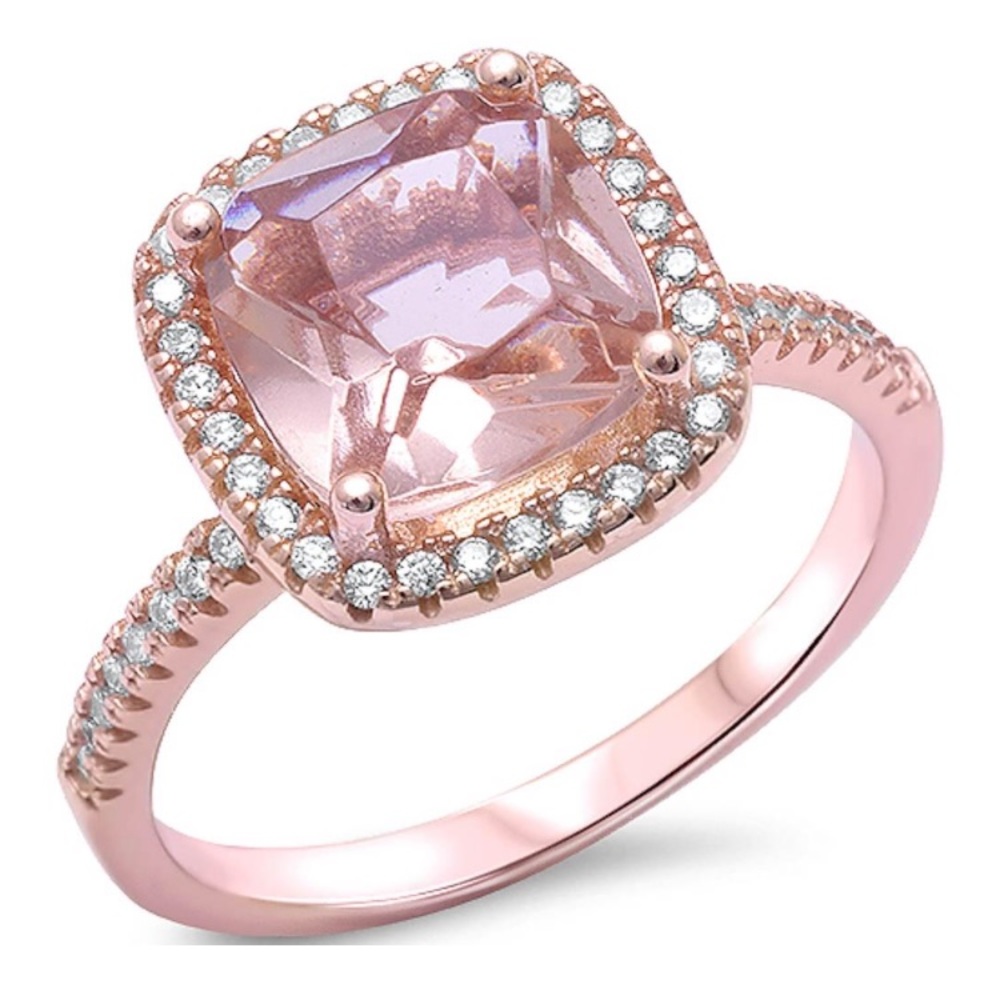 Sterling silver 925 morganite cz halo ring